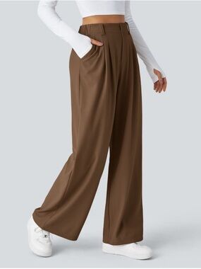 Halara Flex High Waisted Pocket Wide Leg Waffle Work Pants Brown NWT